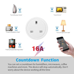 Smart-Dwelling - 20A Tuya Smart Socket WiFi UK Plug - Intelligent Power Control, Voice Commands, and Timer Functions