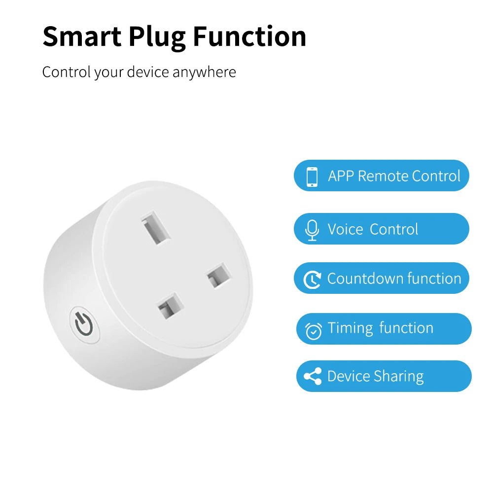 Smart-Dwelling - 20A Tuya Smart Socket WiFi UK Plug - Intelligent Power Control, Voice Commands, and Timer Functions