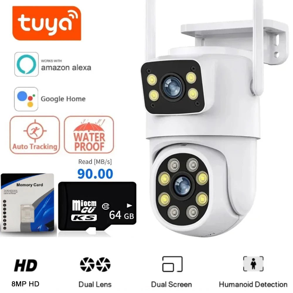 Smart-Dwelling - 4K 4MP-8MP Dual Lens PTZ WiFi Camera with Full HD, Dual Screen, AI Human Auto Tracking - Outdoor 4MP Security Video Surveillance Camera with Tuya Compatibility