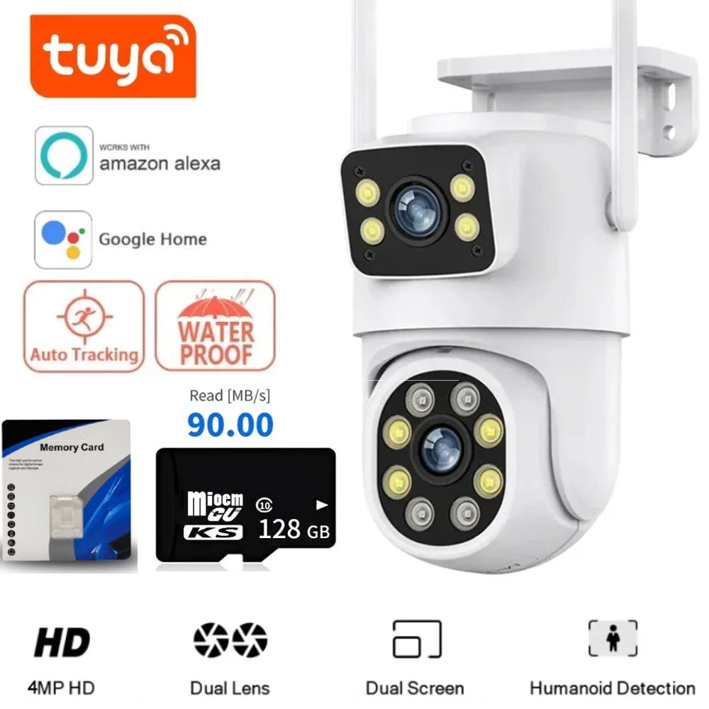 Smart-Dwelling - 4K 4MP-8MP Dual Lens PTZ WiFi Camera with Full HD, Dual Screen, AI Human Auto Tracking - Outdoor 4MP Security Video Surveillance Camera with Tuya Compatibility