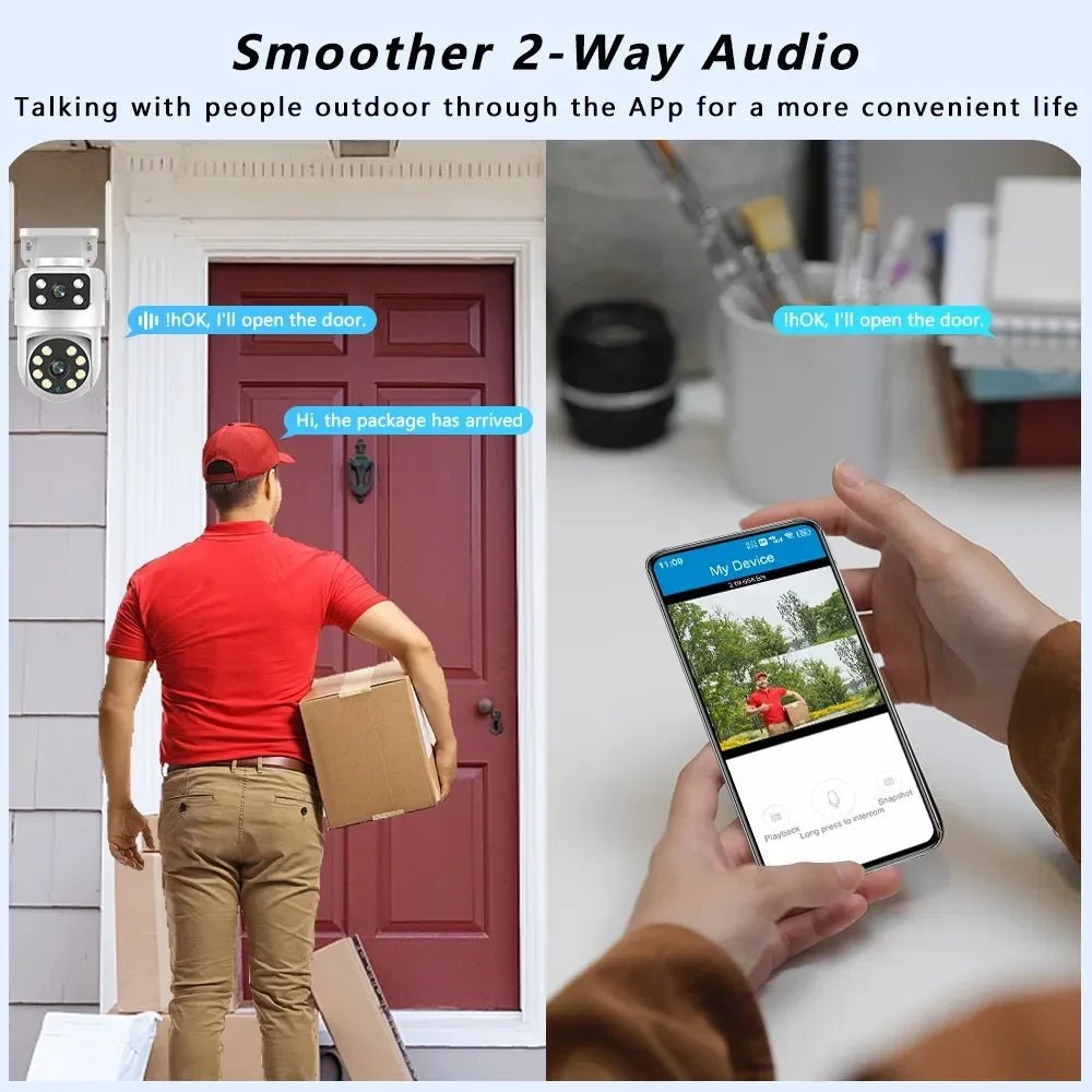 Smart-Dwelling - 4K 4MP-8MP Dual Lens PTZ WiFi Camera with Full HD, Dual Screen, AI Human Auto Tracking - Outdoor 4MP Security Video Surveillance Camera with Tuya Compatibility