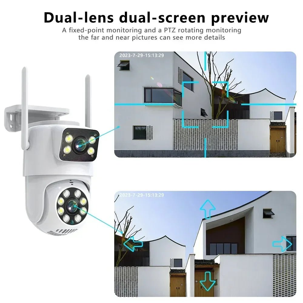 Smart-Dwelling - 4K 4MP-8MP Dual Lens PTZ WiFi Camera with Full HD, Dual Screen, AI Human Auto Tracking - Outdoor 4MP Security Video Surveillance Camera with Tuya Compatibility