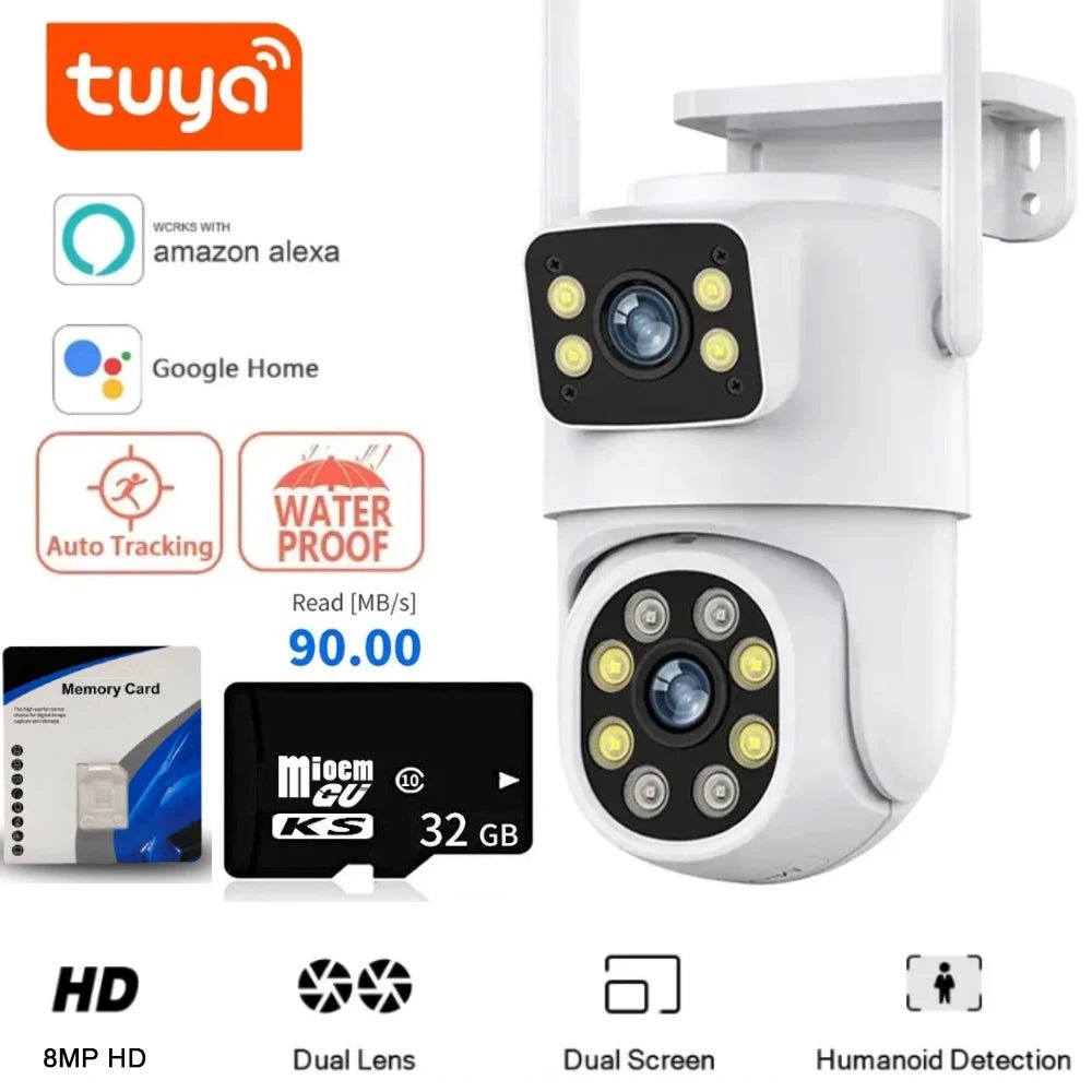 Smart-Dwelling - 4K 4MP-8MP Dual Lens PTZ WiFi Camera with Full HD, Dual Screen, AI Human Auto Tracking - Outdoor 4MP Security Video Surveillance Camera with Tuya Compatibility