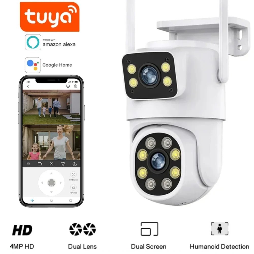 Smart-Dwelling - 4K 4MP-8MP Dual Lens PTZ WiFi Camera with Full HD, Dual Screen, AI Human Auto Tracking - Outdoor 4MP Security Video Surveillance Camera with Tuya Compatibility