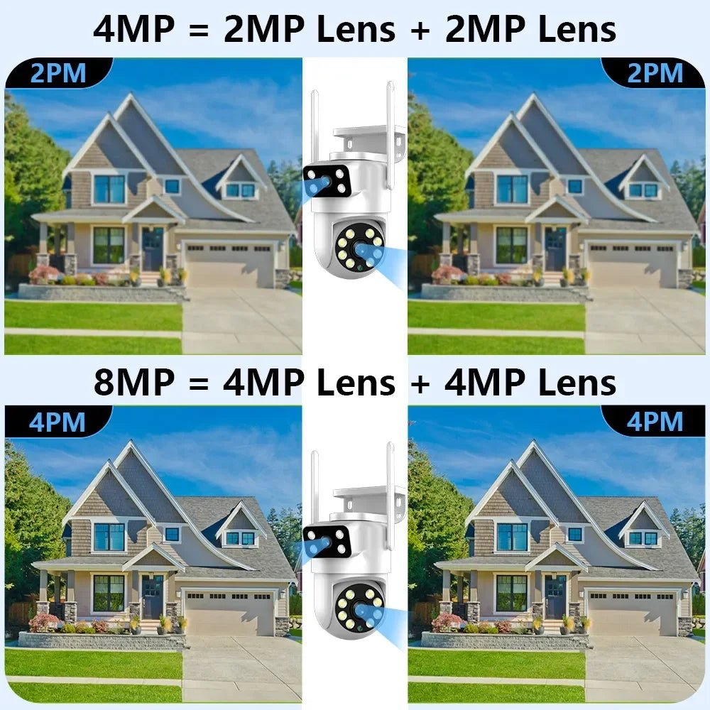 Smart-Dwelling - 4K 4MP-8MP Dual Lens PTZ WiFi Camera with Full HD, Dual Screen, AI Human Auto Tracking - Outdoor 4MP Security Video Surveillance Camera with Tuya Compatibility