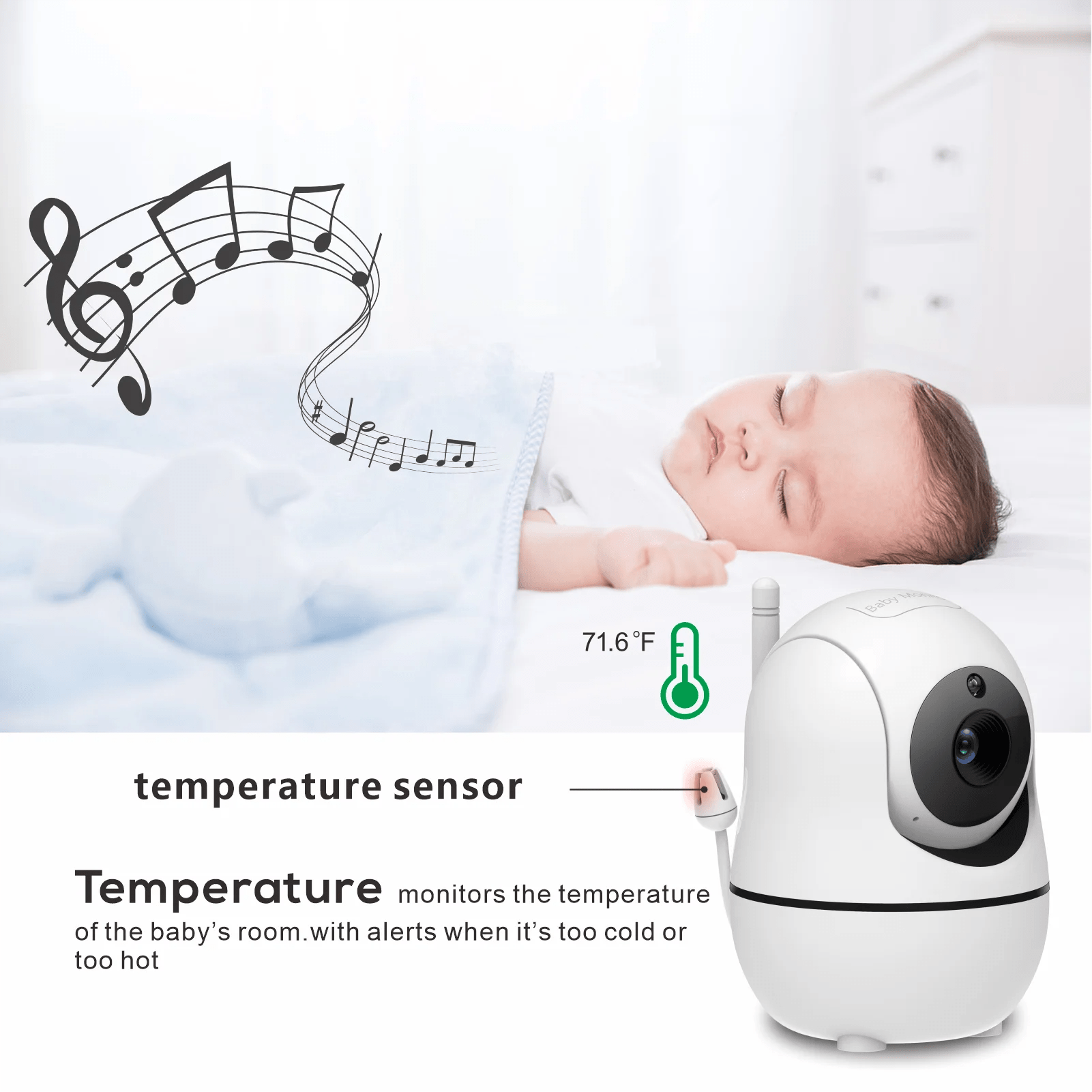 Smart-Dwelling - 5-Inch HD Video Monitor with 4X Zoom, 22-Hour Battery, 1000ft Range, 2-Way Audio, Temperature Sensor, Lullaby