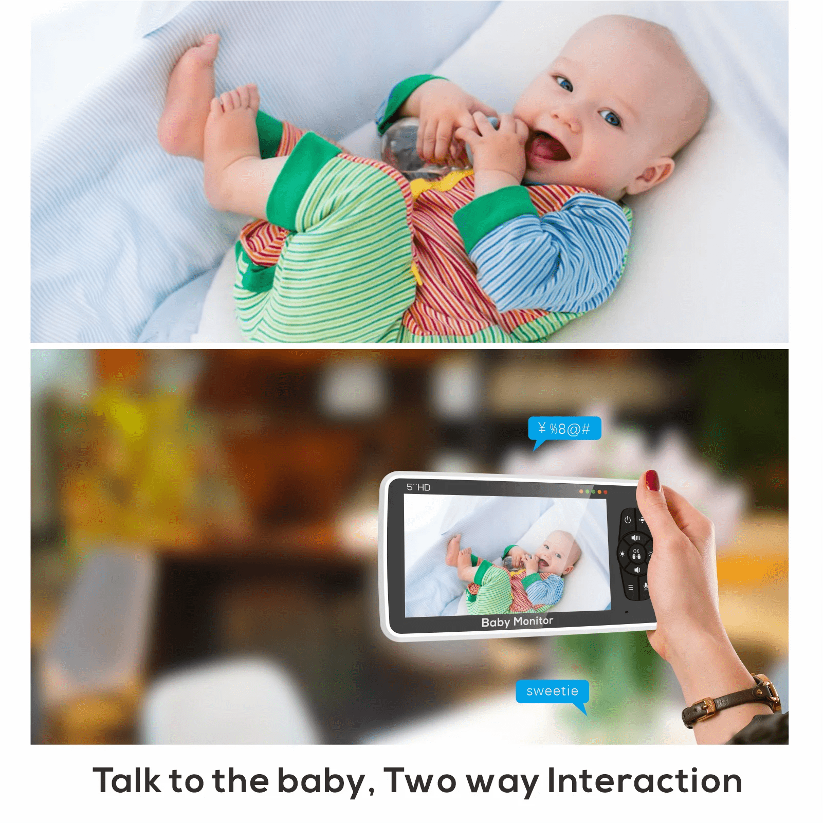 Smart-Dwelling - 5-Inch HD Video Monitor with 4X Zoom, 22-Hour Battery, 1000ft Range, 2-Way Audio, Temperature Sensor, Lullaby