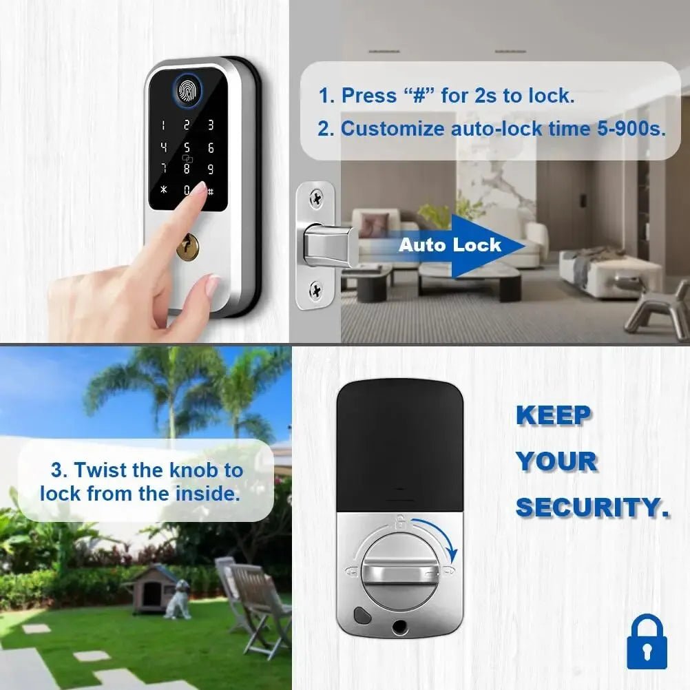 Smart-Dwelling - Advanced 4-in-1 Fingerprint Door Lock - Keyless Entry, Electronic Keypad Deadbolt, Smart Locks for Front Door, Auto-Lock, Anti-Peeking Password - Secure and Convenient Home Security Solution