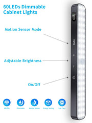 Smart-Dwelling - Cool White Motion Sensor Cabinet Light: Battery-Powered, 60 LED, Touch Light Bar, Wireless, Rechargeable (Black) 🔖 SALE! 2 for £25!