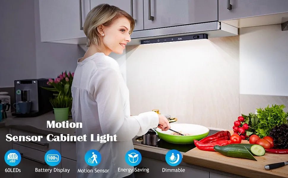 Smart-Dwelling - Cool White Motion Sensor Cabinet Light: Battery-Powered, 60 LED, Touch Light Bar, Wireless, Rechargeable (Black) 🔖 SALE! 2 for £25!