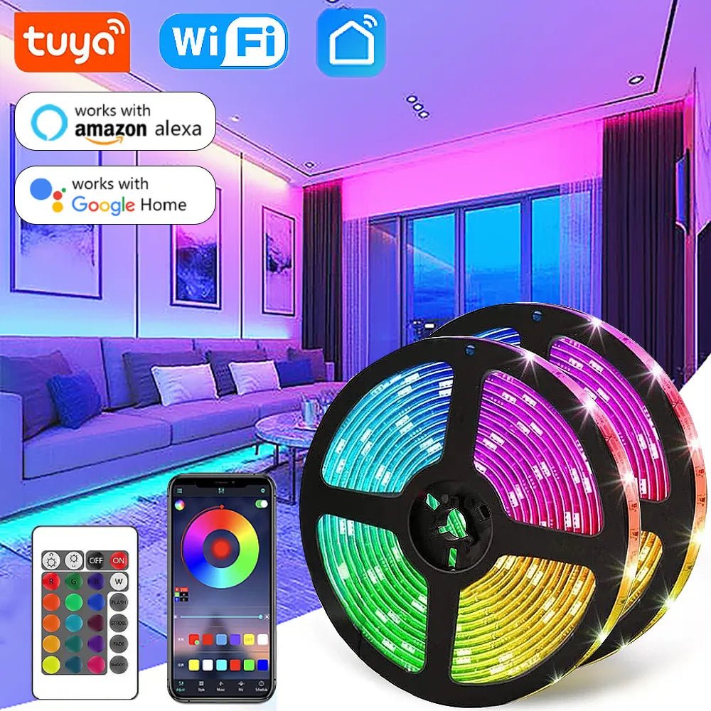 Smart-Dwelling - LED RGB5050 Strip Lights Bluetooth or WiFi Compatible with Tuya Smart Life Supports Alexa Google