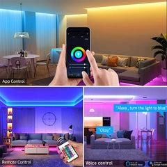 Smart-Dwelling - LED RGB5050 Strip Lights Bluetooth or WiFi Compatible with Tuya Smart Life Supports Alexa Google