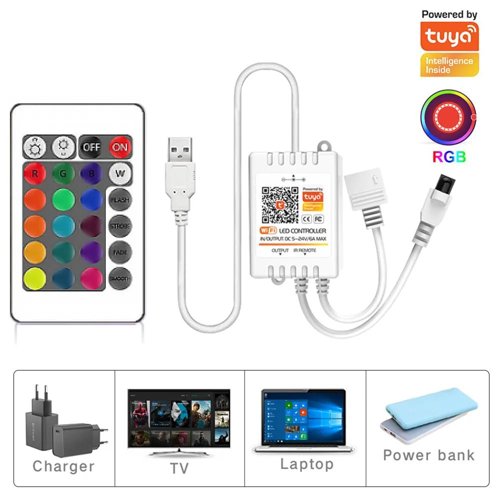 Smart-Dwelling - LED RGB5050 Strip Lights Bluetooth or WiFi Compatible with Tuya Smart Life Supports Alexa Google