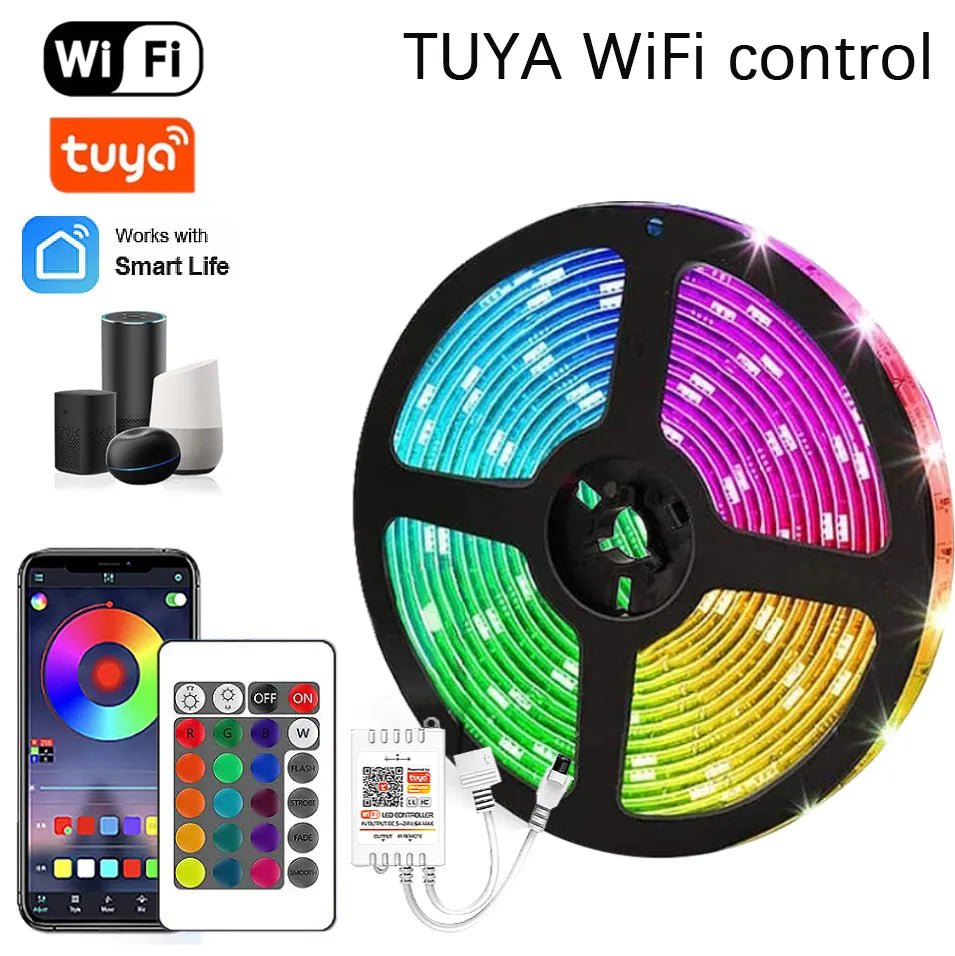 Smart-Dwelling - LED RGB5050 Strip Lights Bluetooth or WiFi Compatible with Tuya Smart Life Supports Alexa Google