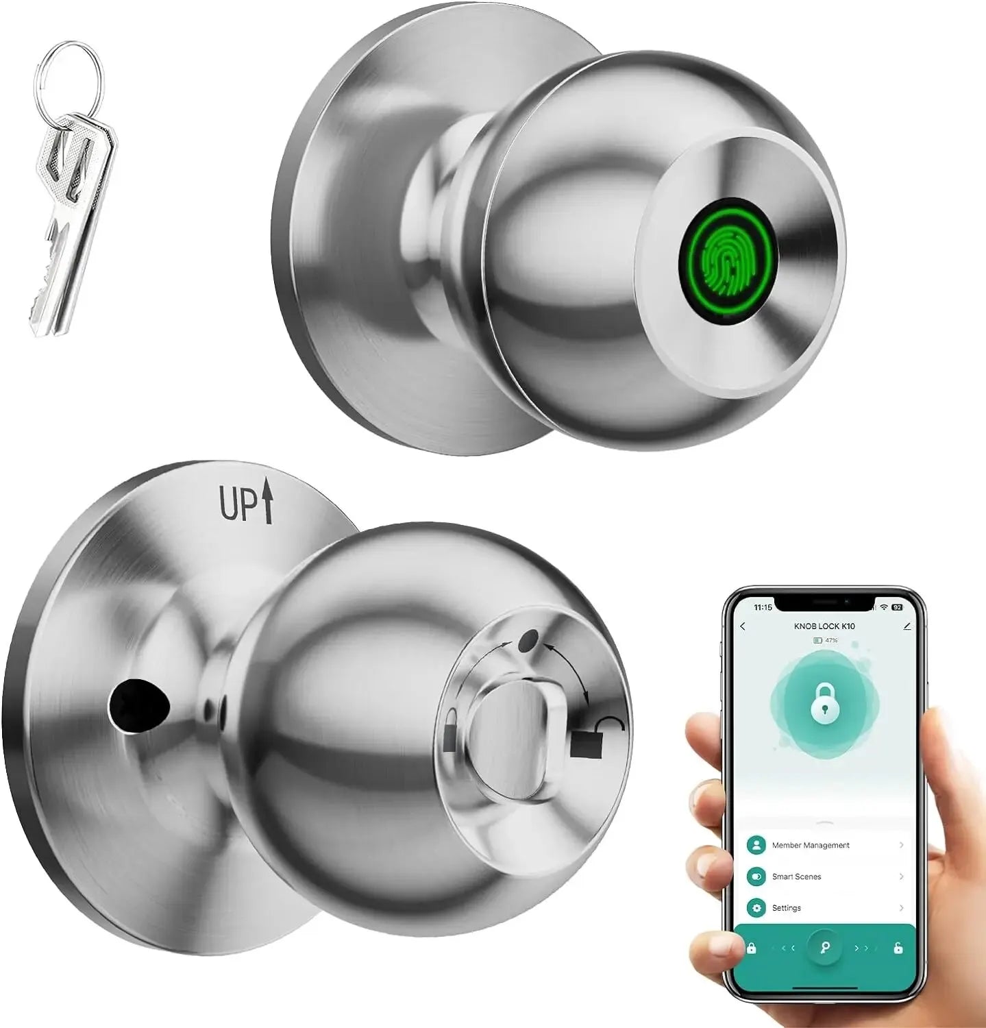 Smart-Dwelling - Smart Door Knob Fingerprint Door Lock Biometric with App for Home Bedroom