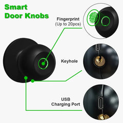 Smart-Dwelling - Smart Door Knob Fingerprint Door Lock Biometric with App for Home Bedroom