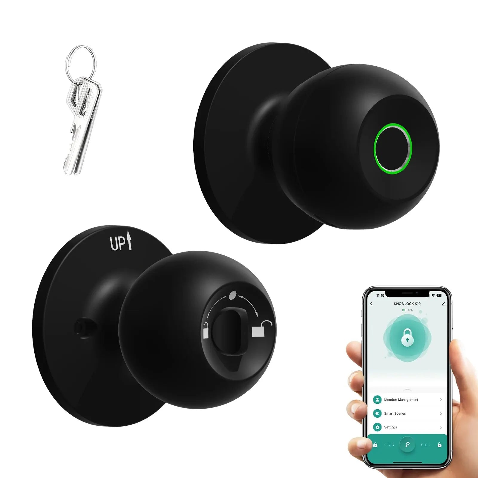 Smart-Dwelling - Smart Door Knob Fingerprint Door Lock Biometric with App for Home Bedroom