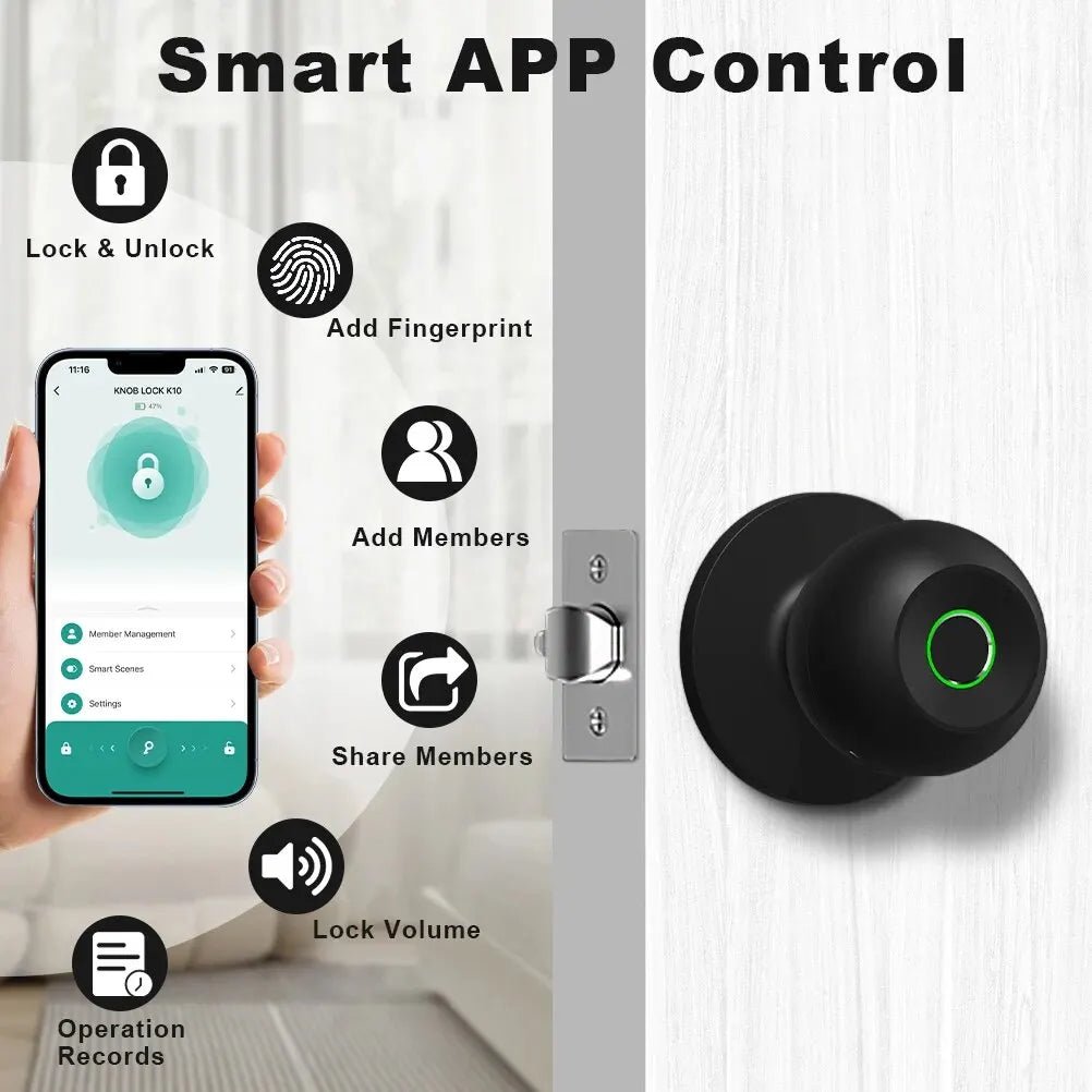 Smart-Dwelling - Smart Door Knob Fingerprint Door Lock Biometric with App for Home Bedroom