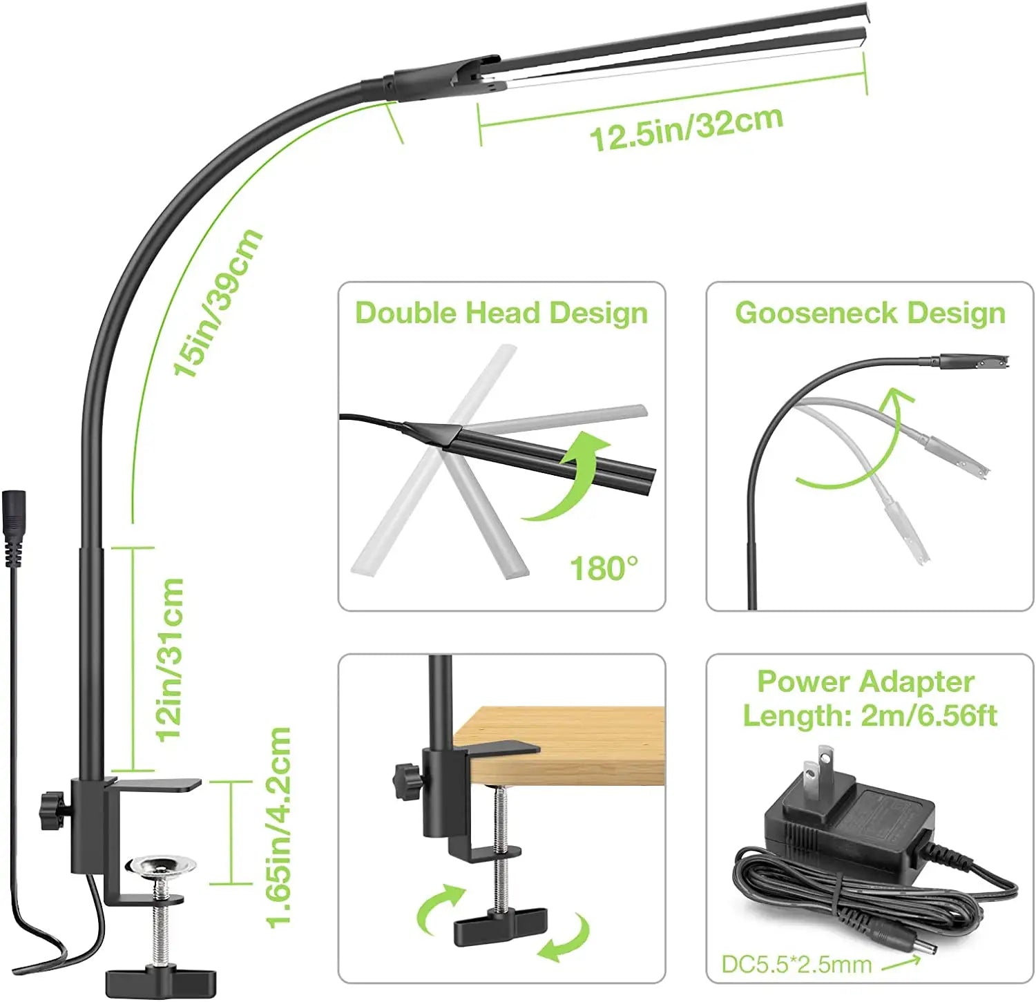 Smart - Dwelling - Adjustable Double - Head LED Desk Lamp with Swing Arm and Clamp