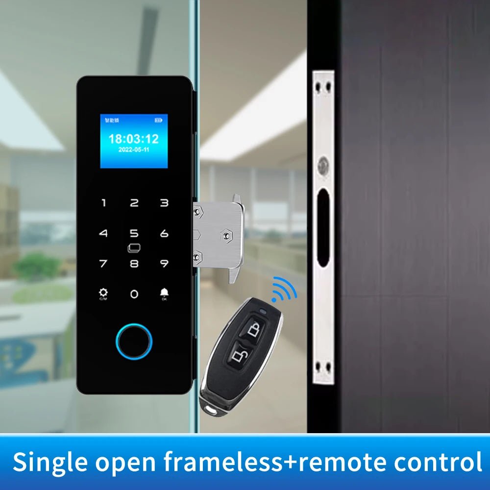 Smart - Dwelling - Electronic Digital Fingerprint Glass Door Lock - Bluetooth App, Passcode, IC Card, Keyless Smart Phone Lock