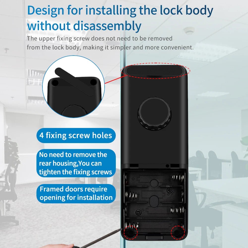 Smart - Dwelling - Electronic Digital Fingerprint Glass Door Lock - Bluetooth App, Passcode, IC Card, Keyless Smart Phone Lock