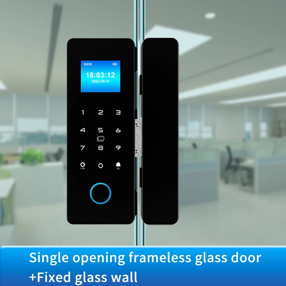 Smart - Dwelling - Electronic Digital Fingerprint Glass Door Lock - Bluetooth App, Passcode, IC Card, Keyless Smart Phone Lock