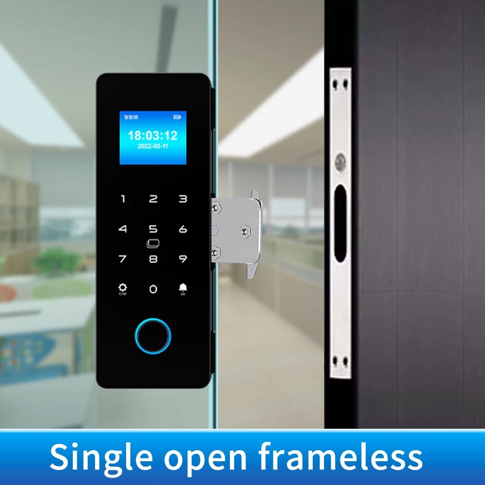 Smart - Dwelling - Electronic Digital Fingerprint Glass Door Lock - Bluetooth App, Passcode, IC Card, Keyless Smart Phone Lock