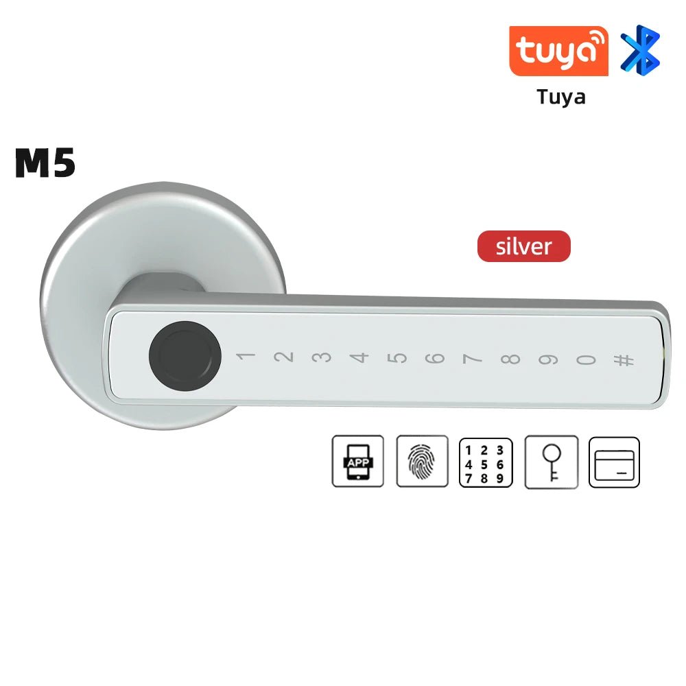 Smart-Dwelling - M5 Tuya Digital Fingerprint Door Lock Advanced Multi-Access Door Security System - Password, Bluetooth, Temporary Password, Mechanical Key, IC Card