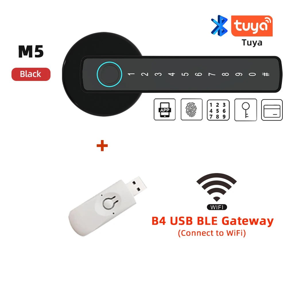 Smart-Dwelling - M5 Tuya Digital Fingerprint Door Lock Advanced Multi-Access Door Security System - Password, Bluetooth, Temporary Password, Mechanical Key, IC Card