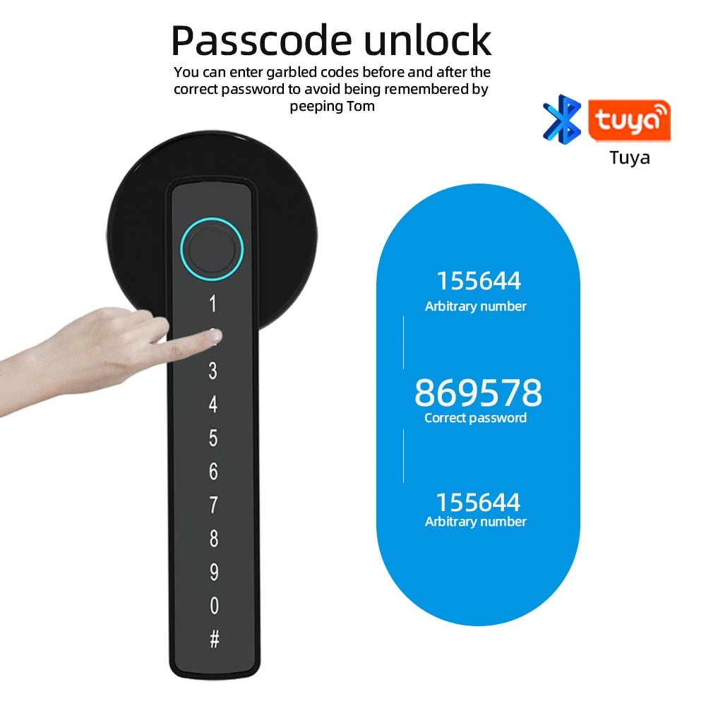 Smart-Dwelling - M5 Tuya Digital Fingerprint Door Lock Advanced Multi-Access Door Security System - Password, Bluetooth, Temporary Password, Mechanical Key, IC Card