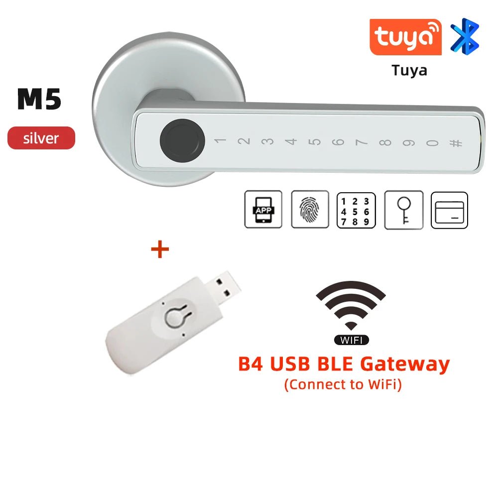 Smart-Dwelling - M5 Tuya Digital Fingerprint Door Lock Advanced Multi-Access Door Security System - Password, Bluetooth, Temporary Password, Mechanical Key, IC Card