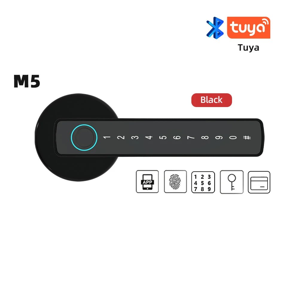 Smart-Dwelling - M5 Tuya Digital Fingerprint Door Lock Advanced Multi-Access Door Security System - Password, Bluetooth, Temporary Password, Mechanical Key, IC Card