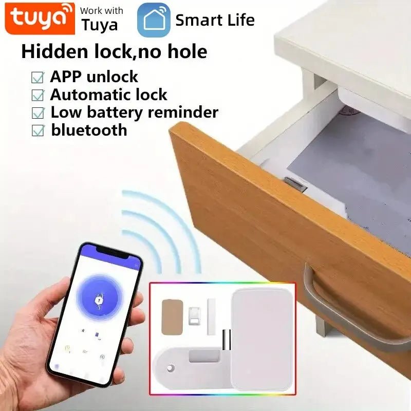 Smart - Dwelling - Tuya Bluetooth Drawer Lock - Wireless Smart Security Keyless Invisible Safety Cabinet Electronic Lock