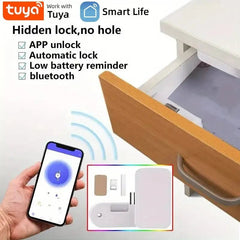 Smart - Dwelling - Tuya Bluetooth Drawer Lock - Wireless Smart Security Keyless Invisible Safety Cabinet Electronic Lock