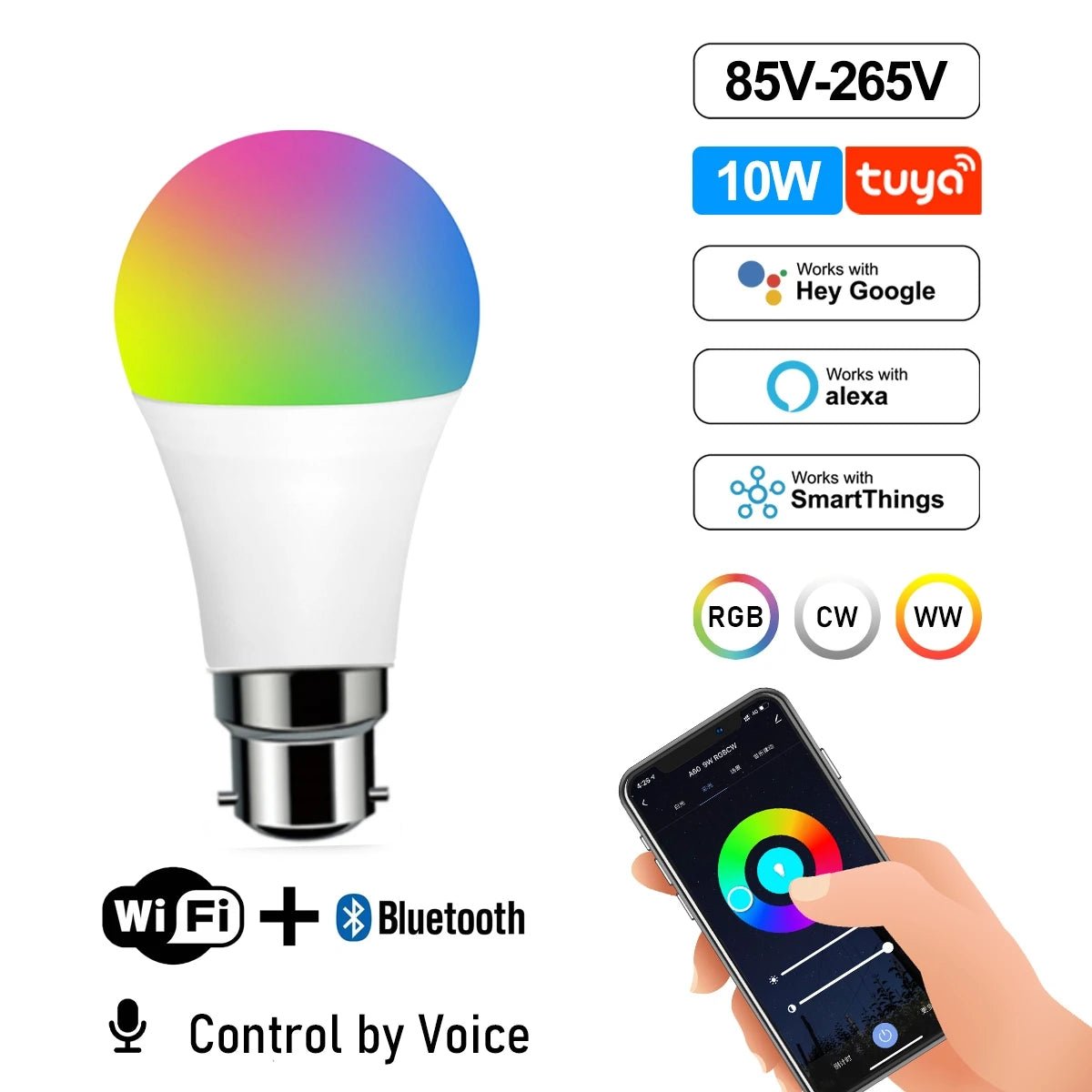 Smart-Dwelling - Tuya RGB Smart Wi-Fi LED Bulb Dimmable Compatible with Alexa/Google Home