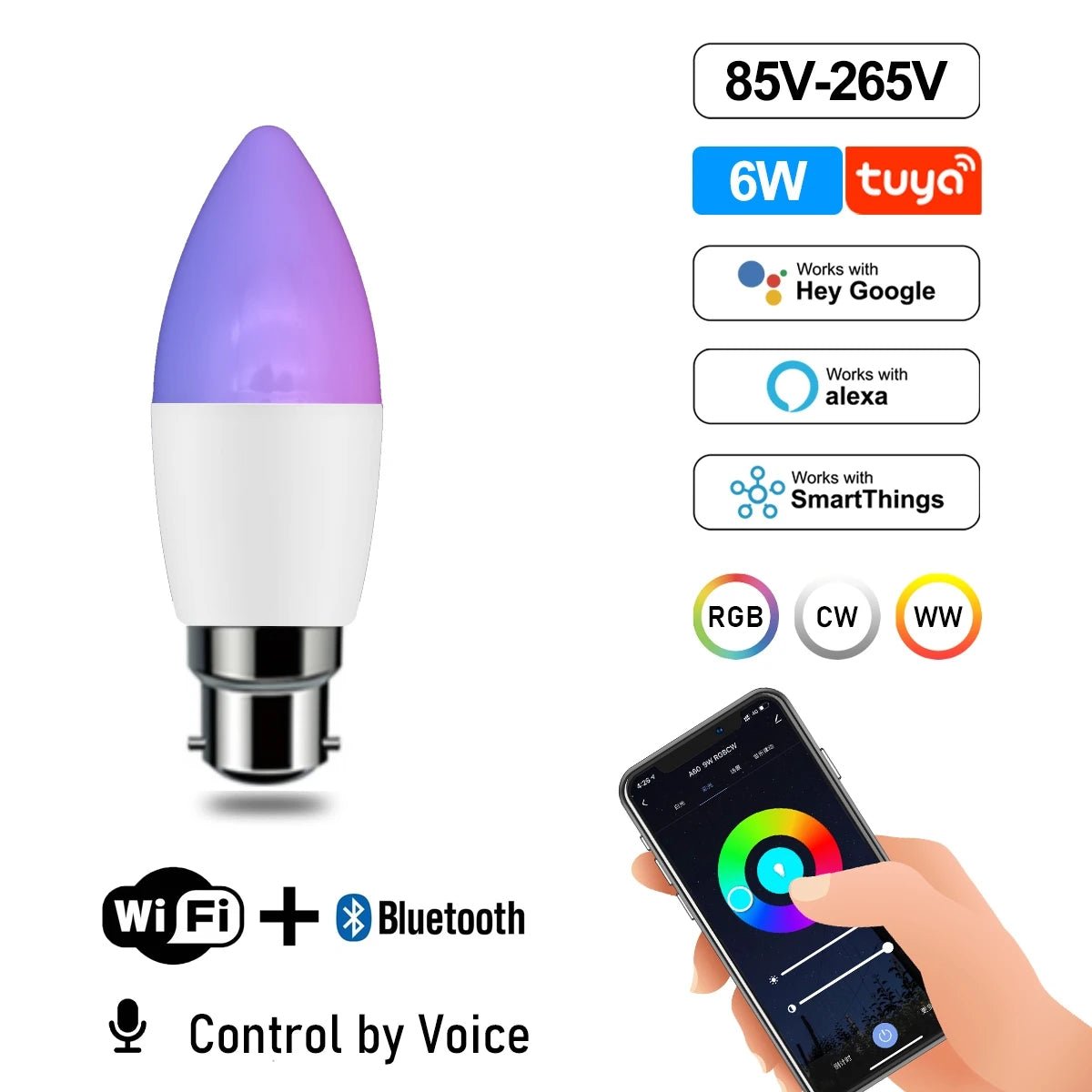 Smart-Dwelling - Tuya RGB Smart Wi-Fi LED Bulb Dimmable Compatible with Alexa/Google Home