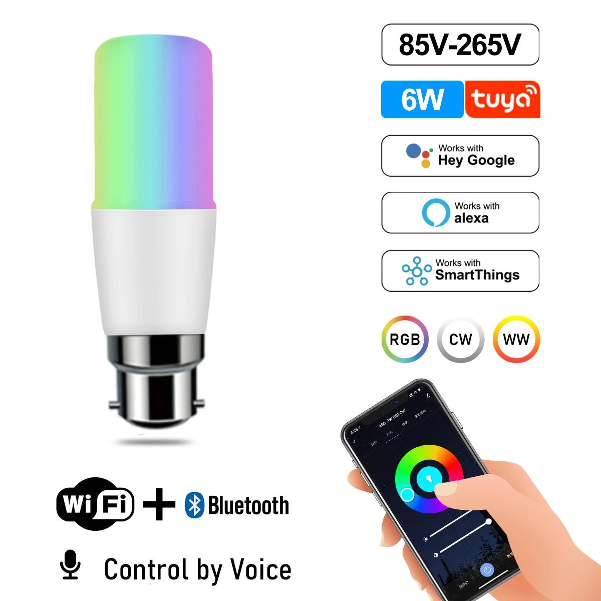 Smart-Dwelling - Tuya RGB Smart Wi-Fi LED Bulb Dimmable Compatible with Alexa/Google Home