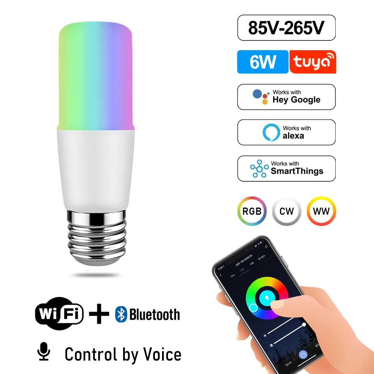 Smart-Dwelling - Tuya RGB Smart Wi-Fi LED Bulb Dimmable Compatible with Alexa/Google Home