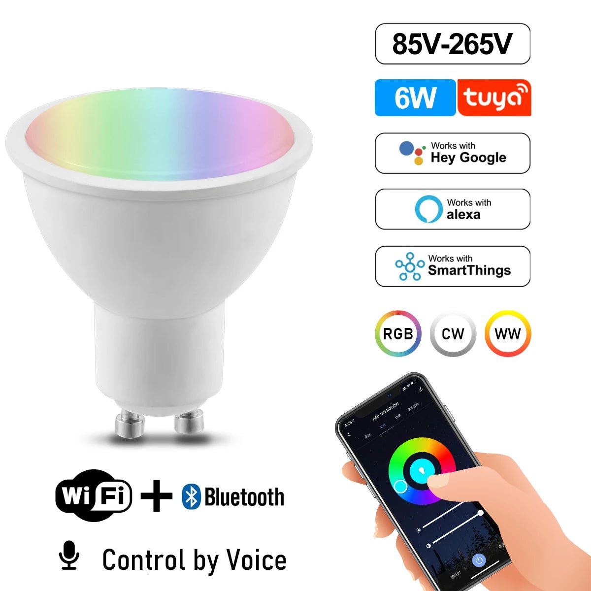 Smart-Dwelling - Tuya RGB Smart Wi-Fi LED Bulb Dimmable Compatible with Alexa/Google Home