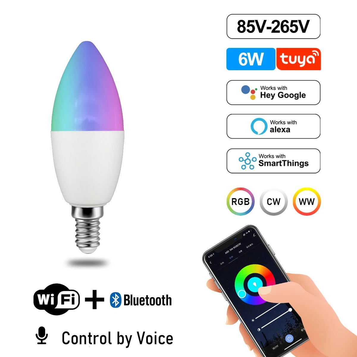 Smart-Dwelling - Tuya RGB Smart Wi-Fi LED Bulb Dimmable Compatible with Alexa/Google Home