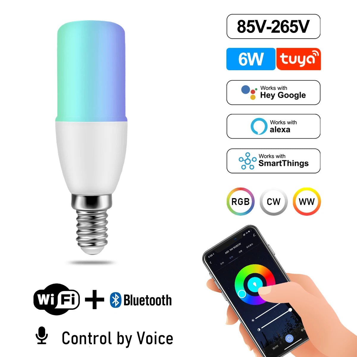 Smart-Dwelling - Tuya RGB Smart Wi-Fi LED Bulb Dimmable Compatible with Alexa/Google Home