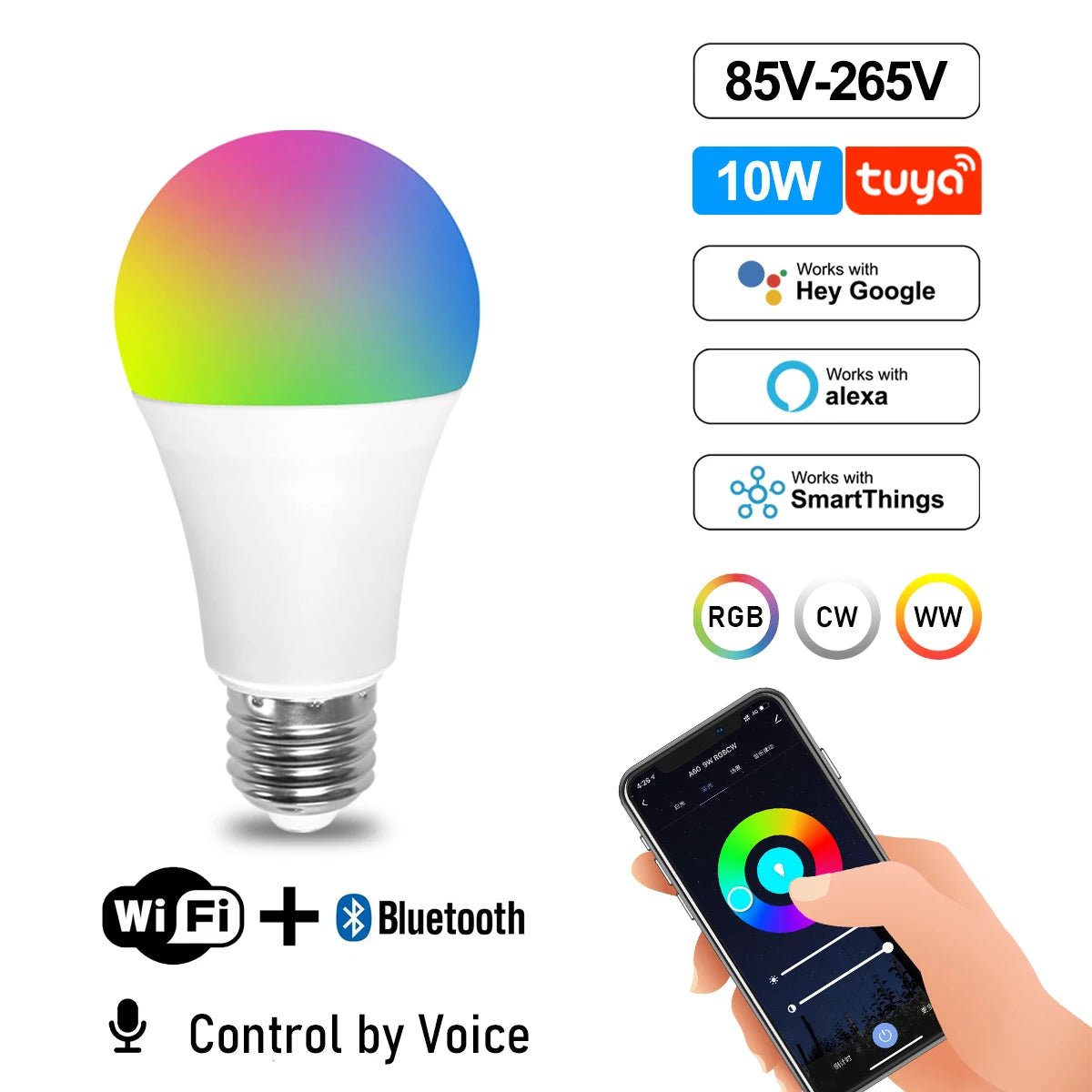 Smart-Dwelling - Tuya RGB Smart Wi-Fi LED Bulb Dimmable Compatible with Alexa/Google Home