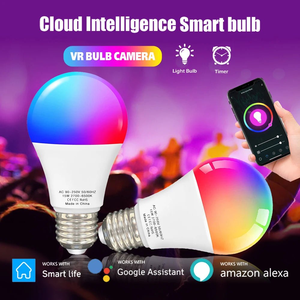 Smart-Dwelling - Tuya WiFi Smart Dimmable Bulb RGBCW LED Light: Smart Life App Control, Compatible with Alexa, Google Home, Alice