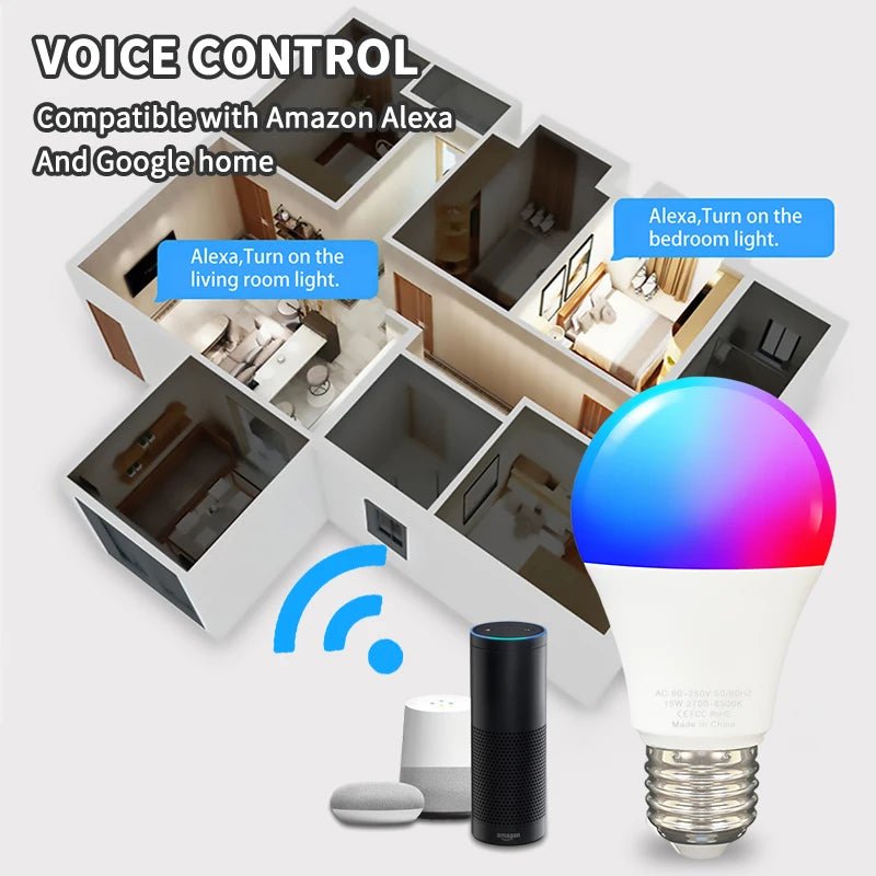 Smart-Dwelling - Tuya WiFi Smart Dimmable Bulb RGBCW LED Light: Smart Life App Control, Compatible with Alexa, Google Home, Alice