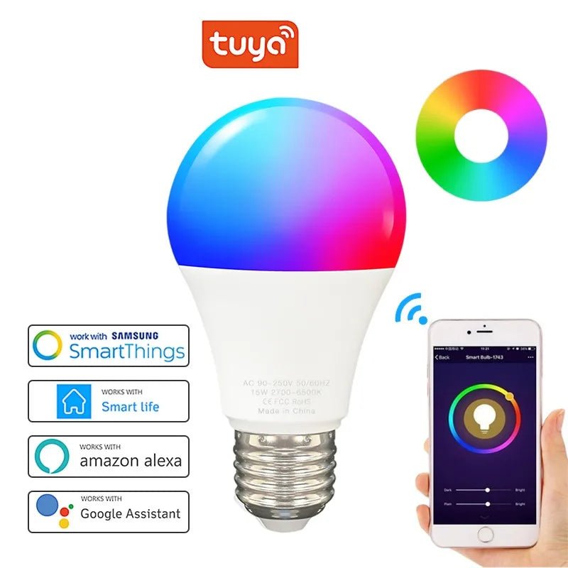 Smart-Dwelling - Tuya WiFi Smart Dimmable Bulb RGBCW LED Light: Smart Life App Control, Compatible with Alexa, Google Home, Alice