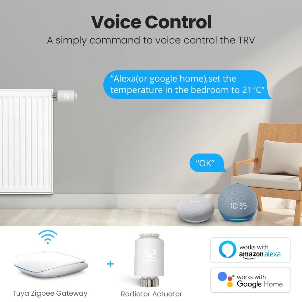 Smart-Dwelling - Tuya ZigBee3.0 Smart Radiator Thermostat Valve with APP Remote Control and Voice Command