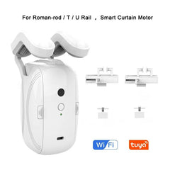 Smart-Dwelling - Tuya Curtain Motor for Roman & U Track - WiFi Smart Electric Curtain Robot with APP, Voice Control (Alexa/Google Home), and Automatic Open Feature