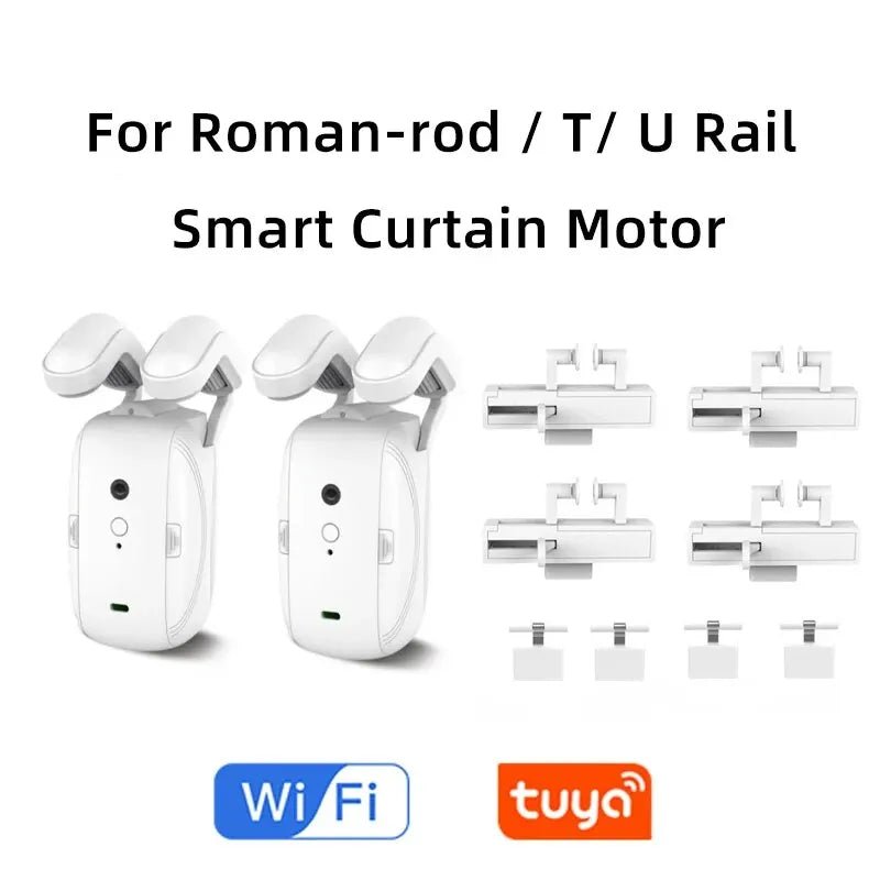 Smart-Dwelling - Tuya Curtain Motor for Roman & U Track - WiFi Smart Electric Curtain Robot with APP, Voice Control (Alexa/Google Home), and Automatic Open Feature