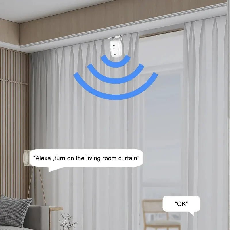 Smart-Dwelling - Tuya Curtain Motor for Roman & U Track - WiFi Smart Electric Curtain Robot with APP, Voice Control (Alexa/Google Home), and Automatic Open Feature