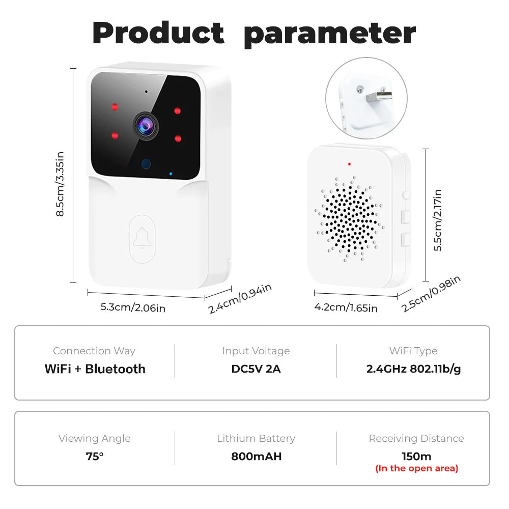 Smart-Dwelling - Tuya Smart Video Doorbell – Wireless HD Camera, PIR Motion Detection, IR Alarm, WiFi Intercom, Smart Home System